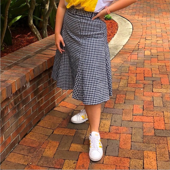 Blue Gingham Midi Skirt with Belt | Seen Worn Kept by Anthropologie | US Size 4 - Picture 2 of 14